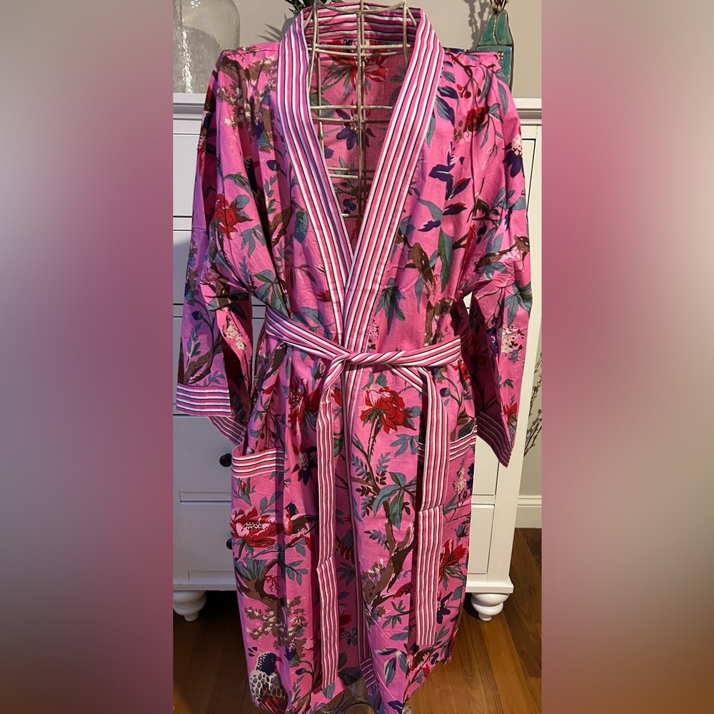 Floral Pink Kimono Robe with Belt